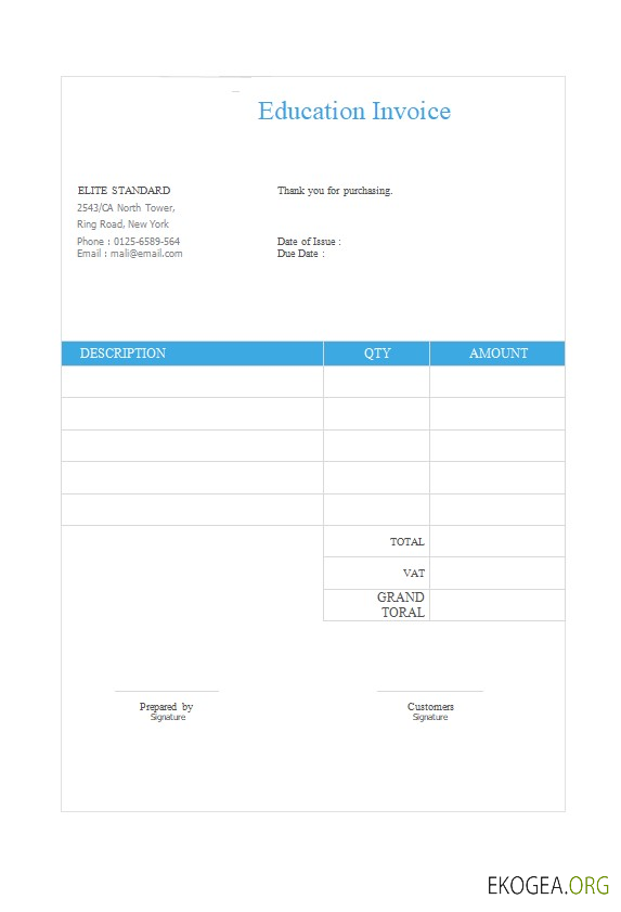 Modèle de facture d'éducation gratuit
